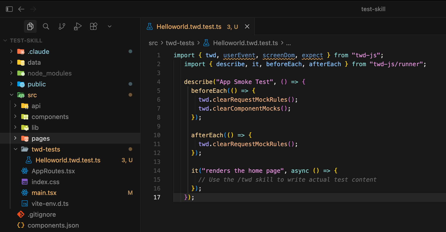 TWD Setup - Default test file